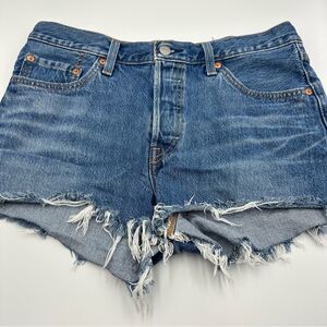 Levi's 501 Jean Shorts Women's SZ 29/8 Blue Medium Wash High Rise Distressed